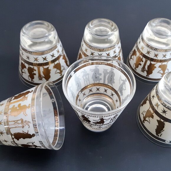 VTG Mid Century Set of 6 Lowball Whisky Glasses Tapered Aldon Goddess Starburst - Picture 11 of 15